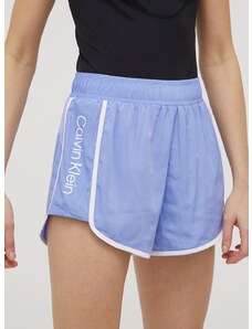 Tréninkové šortky Calvin Klein Performance Ck Essentials dámské, fialová barva, s potiskem, high waist