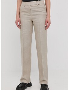 Plátěné kalhoty MICHAEL Michael Kors dámské, béžová barva, široké, high waist