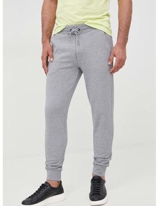 Bavlněné kalhoty BOSS pánské, šedá barva, hladké