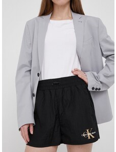 Kraťasy Calvin Klein Jeans dámské, černá barva, s potiskem, medium waist
