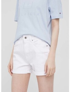 Džínové šortky Pepe Jeans Mary Short dámské, bílá barva, hladké, high waist