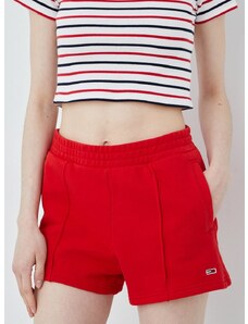 Bavlněné šortky Tommy Jeans dámské, červená barva, hladké, high waist