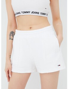 Bavlněné šortky Tommy Jeans dámské, bílá barva, hladké, high waist