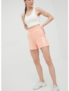 Kraťasy Guess dámské, oranžová barva, s potiskem, high waist