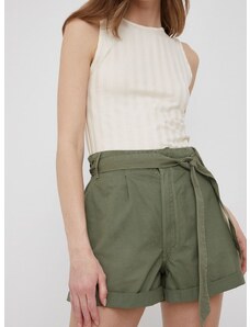 Bavlněné šortky Pepe Jeans Kaylee Short dámské, zelená barva, hladké, high waist