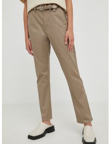 Kalhoty G-Star Raw dámské, béžová barva, jednoduché, high waist