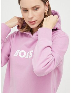 Bavlněná mikina BOSS dámská, růžová barva, s kapucí, s potiskem