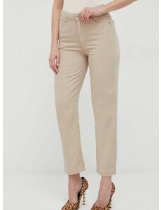 Kalhoty Guess dámské, hnědá barva, jednoduché, high waist