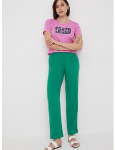 Kalhoty Pepe Jeans dámské, zelená barva, jednoduché, high waist