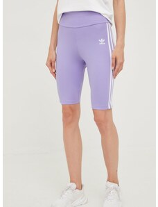 Kraťasy adidas Originals dámské, fialová barva, s aplikací, high waist, HE0408-LPURPL