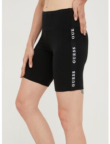 Kraťasy Guess dámské, černá barva, s potiskem, medium waist