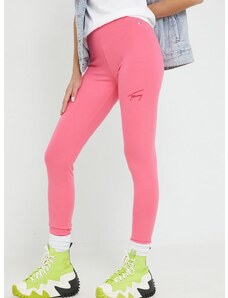 Legíny Tommy Jeans dámské, růžová barva, s aplikací
