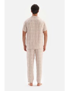 Dagi Beige Shirt Collar Checked Woven Pajamas Set