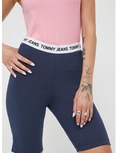 Kraťasy Tommy Jeans dámské, tmavomodrá barva, hladké, high waist