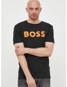 Boss Orange Bavlněné tričko BOSS BOSS CASUAL černá barva, s potiskem