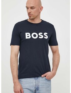 Boss Orange Bavlněné tričko BOSS CASUAL tmavomodrá barva, s potiskem, 50481923