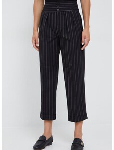 Vlněné kalhoty Lauren Ralph Lauren dámské, černá barva, jednoduché, high waist