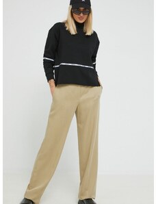 Kalhoty HUGO dámské, béžová barva, široké, high waist