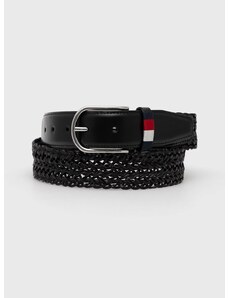 Kožený pásek Tommy Hilfiger Business Braided 3.5 pánský, černá barva