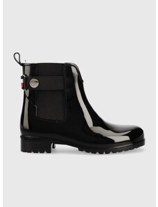 Holínky Tommy Hilfiger Ankle Rainboot With Metal Detail dámské, černá barva