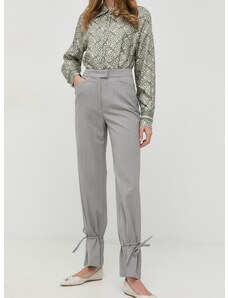 Kalhoty s příměsí vlny Beatrice B dámské, šedá barva, jednoduché, high waist