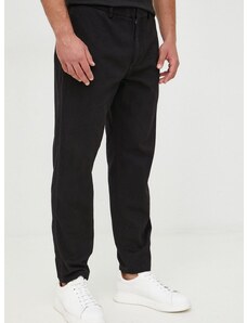 Bavlněné kalhoty Emporio Armani pánské, černá barva, jednoduché