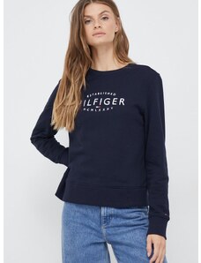 Bavlněná mikina Tommy Hilfiger dámská, tmavomodrá barva, s aplikací