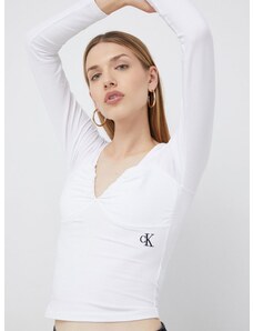 Tričko s dlouhým rukávem Calvin Klein Jeans bílá barva