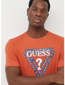 Tričko Guess oranžová barva, s potiskem