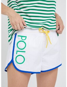 Kraťasy Polo Ralph Lauren dámské, bílá barva, hladké, medium waist