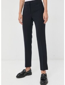 Kalhoty Emporio Armani dámské, tmavomodrá barva, jednoduché, high waist