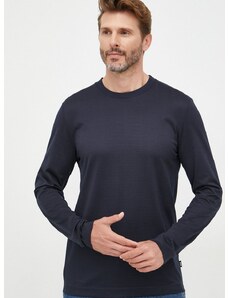 Bavlněné tričko s dlouhým rukávem BOSS tmavomodrá barva