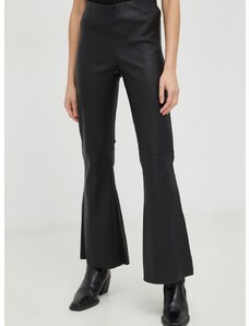 Kožené kalhoty By Malene Birger dámské, černá barva, zvony, high waist