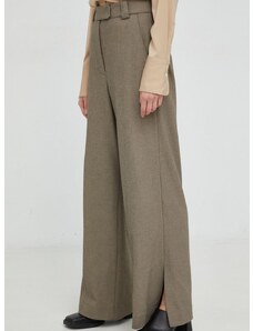 Kalhoty By Malene Birger dámské, hnědá barva, široké, high waist