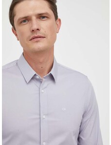 Košile Calvin Klein pánská, šedá barva, slim, s klasickým límcem, K10K110856