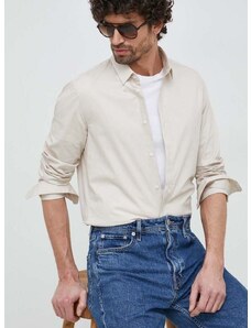 Košile Calvin Klein pánská, béžová barva, slim, s klasickým límcem