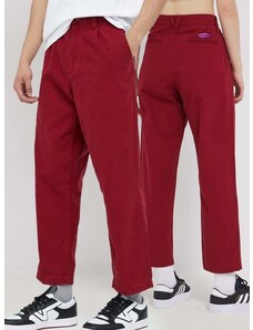 Bavlněné kalhoty Vans dámské, červená barva, střih chinos, high waist