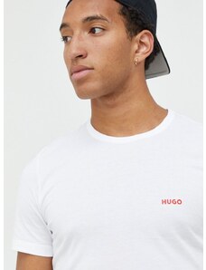 Bavlněné tričko HUGO 3-pack bílá barva, s potiskem