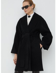 Vlněný kabát By Malene Birger Trullas černá barva, přechodný, oversize