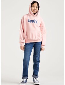 Dětská mikina Levi's růžová barva, s kapucí, s potiskem