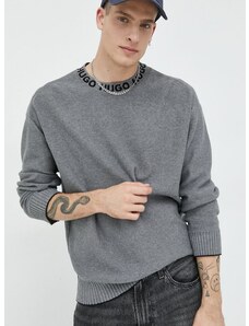 Bavlněný svetr HUGO pánský, šedá barva, lehký