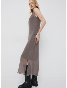 Hedvábné šaty Calvin Klein šedá barva, maxi