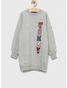 Dívčí šaty Tommy Hilfiger šedá barva, midi