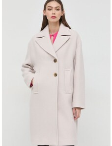 Vlněný kabát Pinko dámský, šedá barva, přechodný, dvouřadový