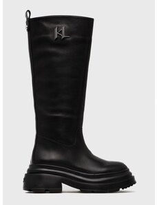 Kožené kozačky Karl Lagerfeld Danton dámské, černá barva, na plochém podpatku, lehce zateplené