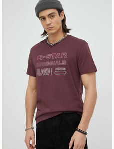 Bavlněné tričko G-Star Raw vínová barva, s potiskem