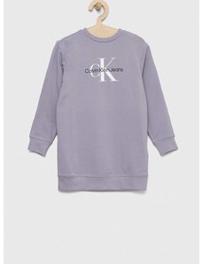 Dívčí šaty Calvin Klein Jeans fialová barva, midi