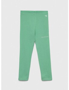 Dětské legíny Calvin Klein Jeans zelená barva, s potiskem