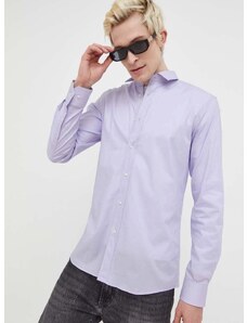 Košile HUGO pánská, bílá barva, slim, s klasickým límcem