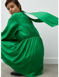 Hedvábné šaty Samsoe Samsoe zelená barva, mini